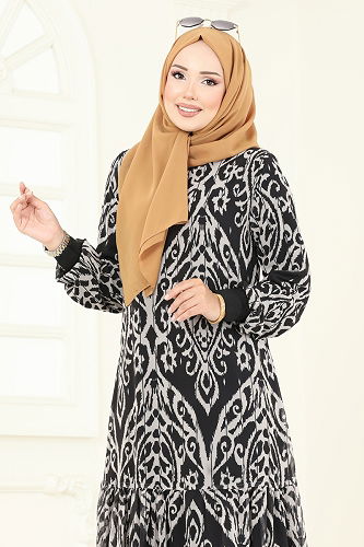 moda selvim Dress 6071UZ662 Pattern3 Vision&Black - Thumbnail
