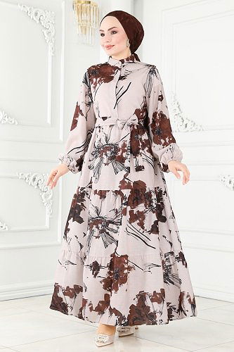 moda selvim Dress 6083BSK463 Brown - Thumbnail