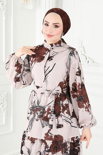 moda selvim Dress 6083BSK463 Brown - Thumbnail