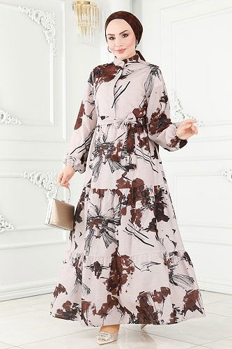 moda selvim 6083BSK463 البني فستان - Thumbnail