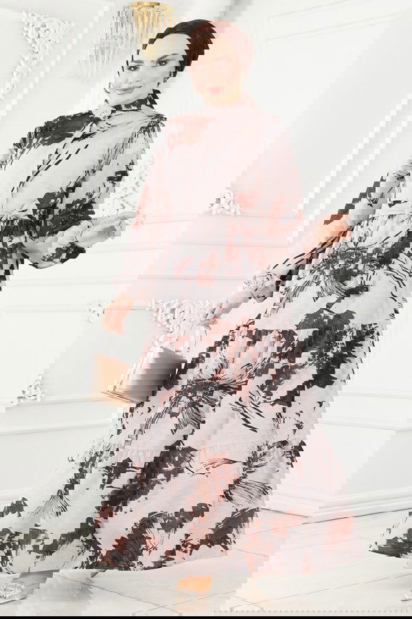 Modaselvim خصم صافٍ20%+20% في سلة التسوق 6083BSK463 البني فستان