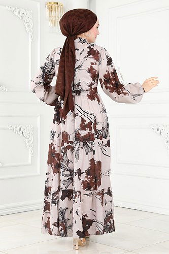 moda selvim 6083BSK463 البني فستان - Thumbnail