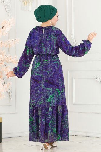 moda selvim Dress 6094BSK463 Purple & Green - Thumbnail