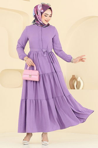 moda selvim Dress 6094TEG847 Dark Lilac - Thumbnail
