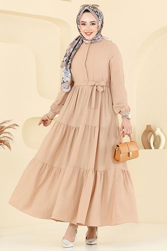 moda selvim الفستان بيج 6094TEG847 - Thumbnail