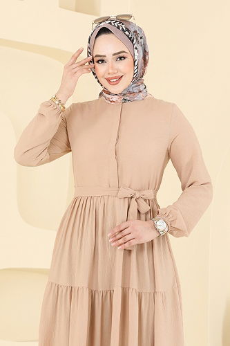 moda selvim الفستان بيج 6094TEG847 - Thumbnail