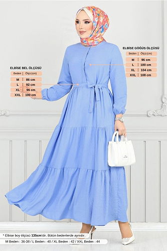 moda selvim الفستان أزرق فاتح 6094TGE913-M - Thumbnail