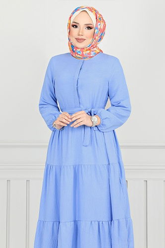 moda selvim الفستان أزرق فاتح 6094TGE913-M - Thumbnail