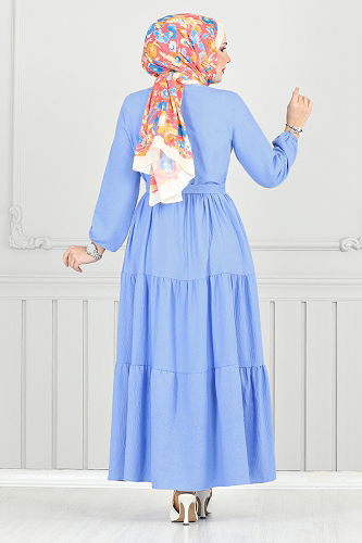 moda selvim الفستان أزرق فاتح 6094TGE913-M - Thumbnail