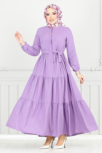 moda selvim الفستان ليلكي غامق 6094TGE913-M - Thumbnail