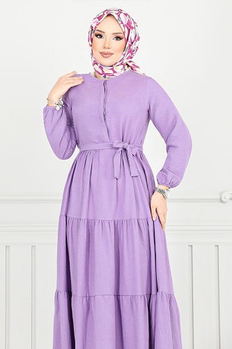 moda selvim الفستان ليلكي غامق 6094TGE913-M - Thumbnail