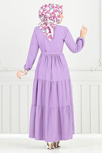 moda selvim الفستان ليلكي غامق 6094TGE913-M - Thumbnail