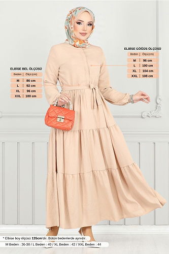 moda selvim الفستان بيج 6094TGE913-M - Thumbnail