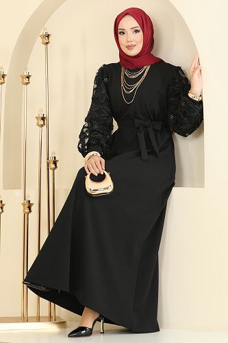 moda selvim Dress 6096TEG847 Black - Thumbnail