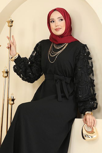 moda selvim الفستان أسود 6096TEG847 - Thumbnail