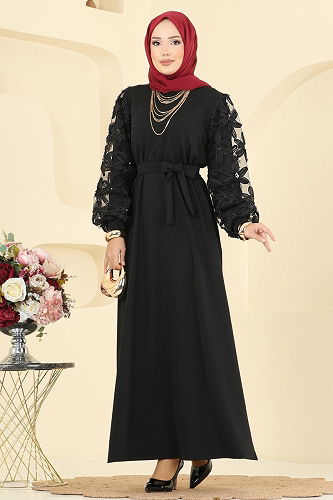 moda selvim الفستان أسود 6096TEG847 - Thumbnail