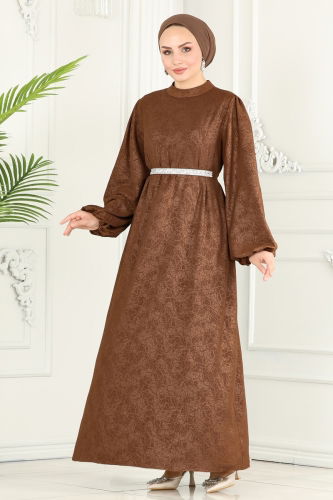 moda selvim Dress 6098BSK463 Brown - Thumbnail