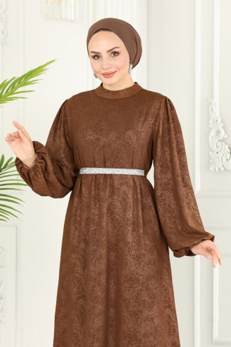 moda selvim Dress 6098BSK463 Brown - Thumbnail