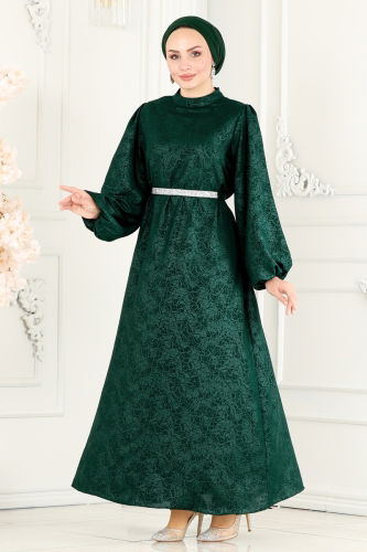 moda selvim Dress 6098BSK463 Emerald - Thumbnail