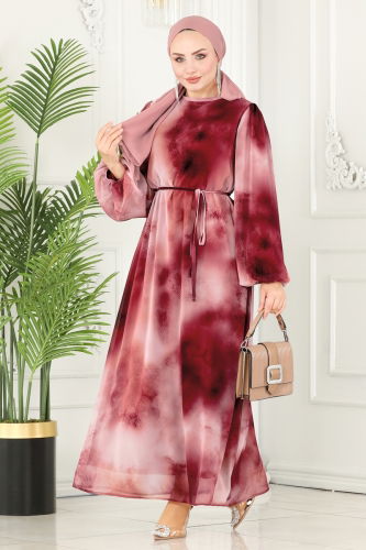 B.İ.S.S.K. - Dress 6099BSK463 Pattern 2 Dark Rose Dry