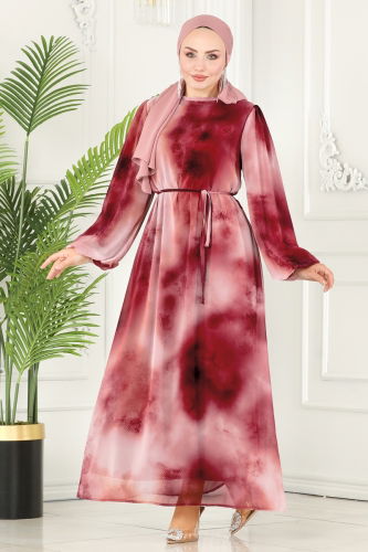 moda selvim Dress 6099BSK463 Pattern 2 Dark Rose Dry - Thumbnail