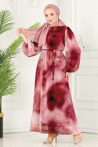 moda selvim Dress 6099BSK463 Pattern 2 Dark Rose Dry - Thumbnail