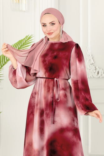 moda selvim Dress 6099BSK463 Pattern 2 Dark Rose Dry - Thumbnail