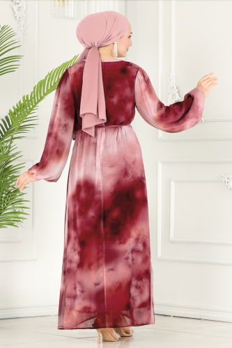 moda selvim Dress 6099BSK463 Pattern 2 Dark Rose Dry - Thumbnail