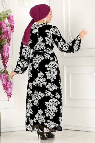 moda selvim Dress 6099BSK463 Pattern 3 Black - Thumbnail