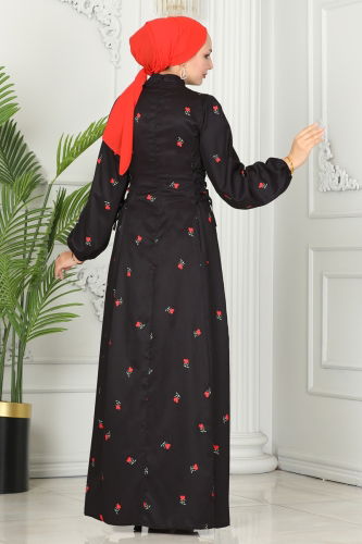 moda selvim Dress 6107BSK463 Black & Red - Thumbnail