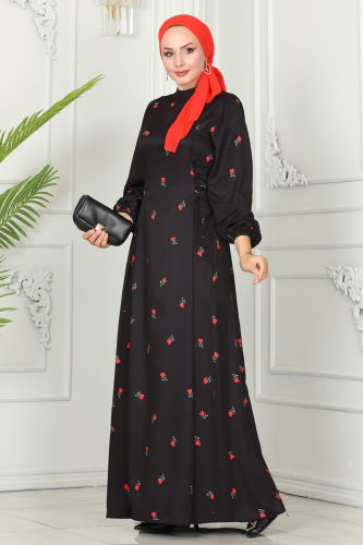 moda selvim Dress 6107BSK463 Black & Red - Thumbnail