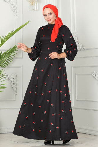 moda selvim Dress 6107BSK463 Black & Red - Thumbnail