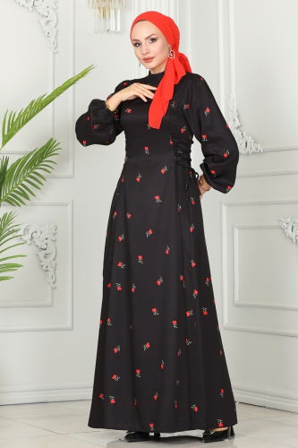 moda selvim Dress 6107BSK463 Black & Red - Thumbnail