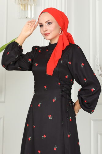 moda selvim Dress 6107BSK463 Black & Red - Thumbnail