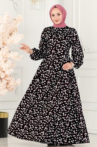 moda selvim Dress 6107BSK463 Black&Ecru - Thumbnail