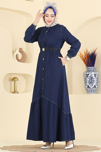 moda selvim Dress 6135ORG1169 Dark Denim - Thumbnail