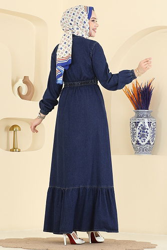 moda selvim Dress 6135ORG1169 Dark Denim - Thumbnail
