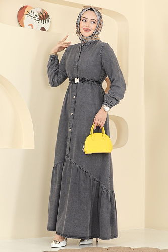 moda selvim الفستان رمادي جينز 6135ORG1169 - Thumbnail