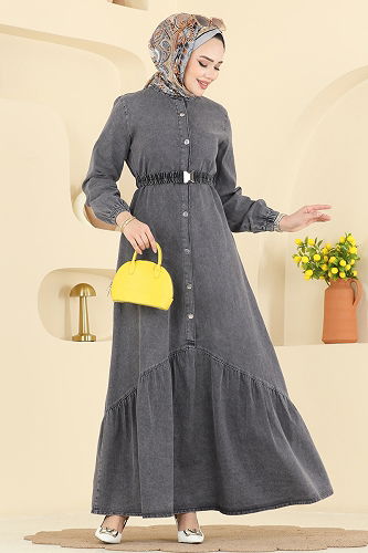 moda selvim الفستان رمادي جينز 6135ORG1169 - Thumbnail