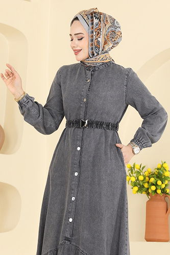 moda selvim الفستان رمادي جينز 6135ORG1169 - Thumbnail