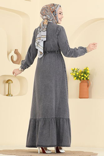 moda selvim الفستان رمادي جينز 6135ORG1169 - Thumbnail