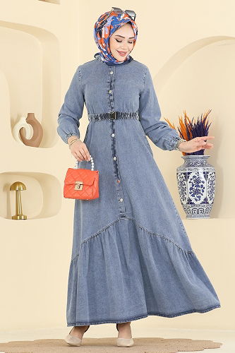 moda selvim Dress 6135ORG1169 Light Denim - Thumbnail