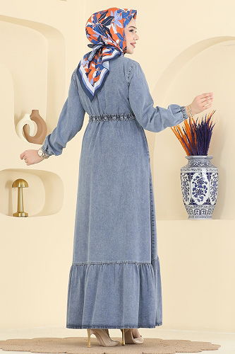 moda selvim الفستان جينز فاتح 6135ORG1169 - Thumbnail