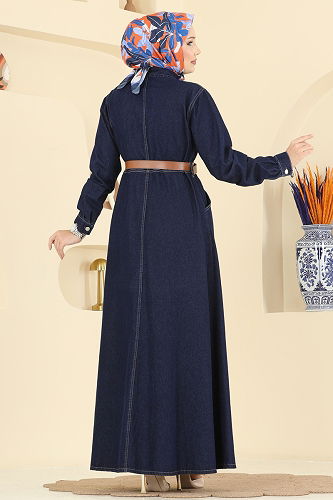 moda selvim الفستان جينز غامق 6136ORG1169 - Thumbnail
