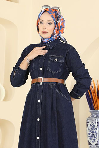 moda selvim الفستان جينز غامق 6136ORG1169 - Thumbnail