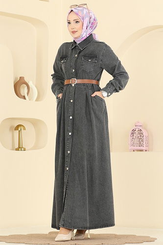 moda selvim الفستان رمادي جينز 6136ORG1169 - Thumbnail