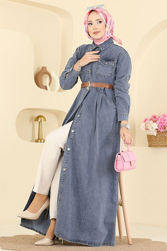moda selvim Dress 6136ORG1169 Light Denim - Thumbnail