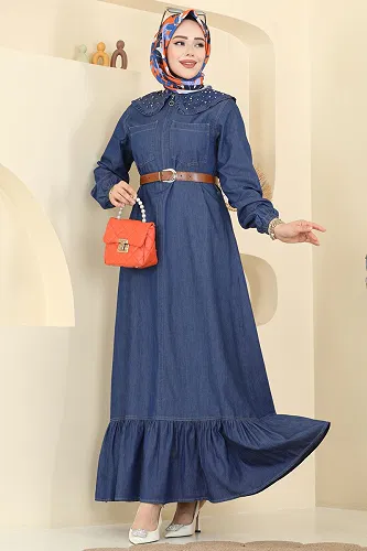 moda selvim الفستان جينز غامق 6141ORG1169 - Thumbnail