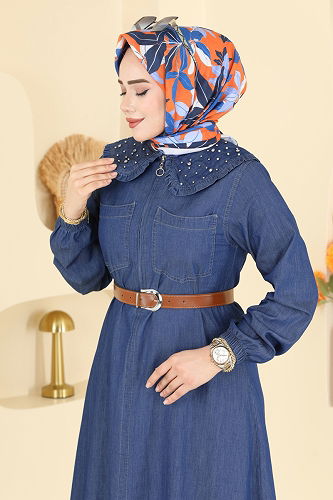 moda selvim الفستان جينز غامق 6141ORG1169 - Thumbnail