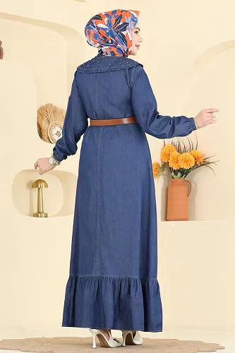 moda selvim الفستان جينز غامق 6141ORG1169 - Thumbnail